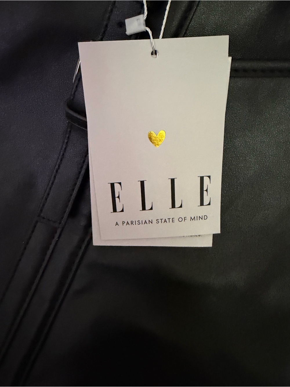 Elle Black Faux Leather Jacket with Gold Heart Tag Accent